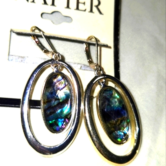 Napier Diamond Faux Abalone Faceted Post Earrings - Picture 2 of 3
